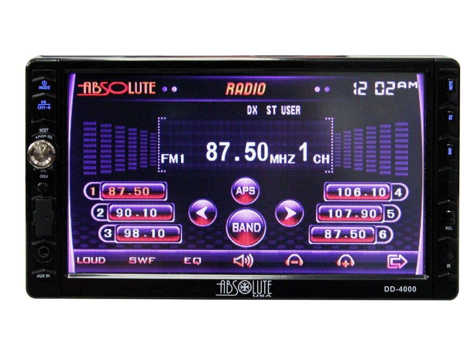 Absolute USA DD-4000 7-Inch Double Din Multimedia DVD Player Receiver with Touch