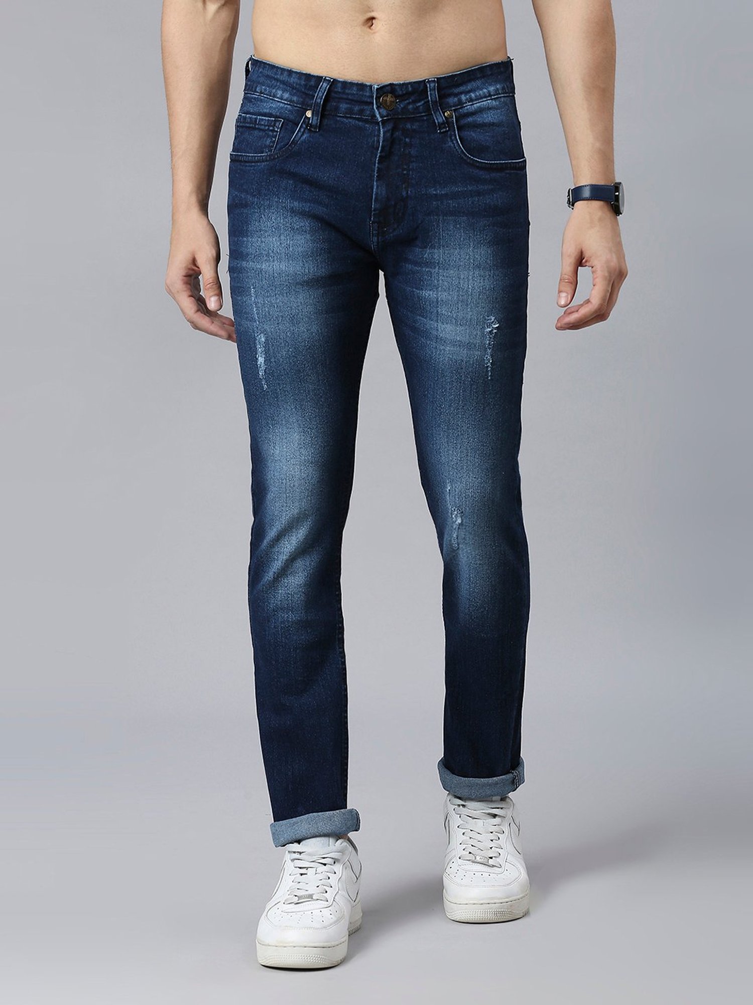 Thomas Scott Blue Slim Fit Lightly Washed Distressed Jeans