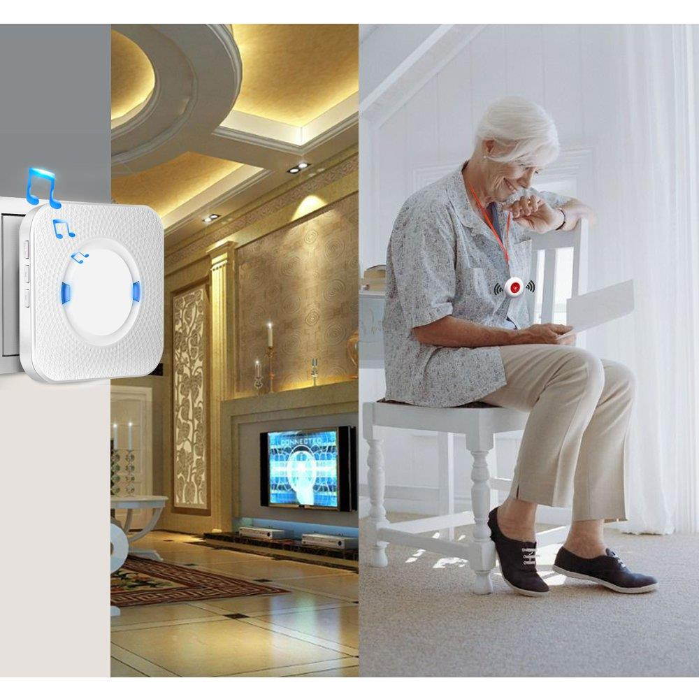 CallToU Wireless Caregiver Pager Smart Call System 2 SOS Call Buttons/Transmitters 2 Receivers Nurse Calling Alert Patient Help System for Home/Personal Attention Pager 500+Feet Plugin Receiver Alert