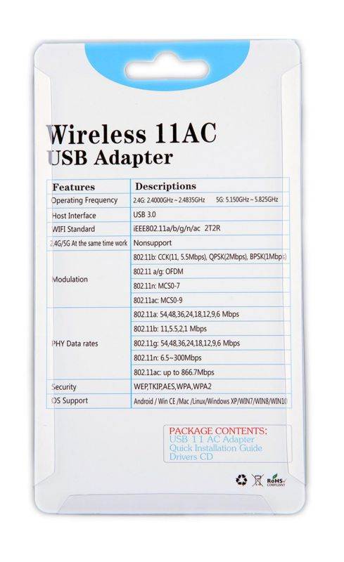 ZAPO W50 1200Mbps Wireless 2.4G 5.8G WiFi Adapter USB3.0 Wireless Network WiFi Adapter with Antenna for Laptop