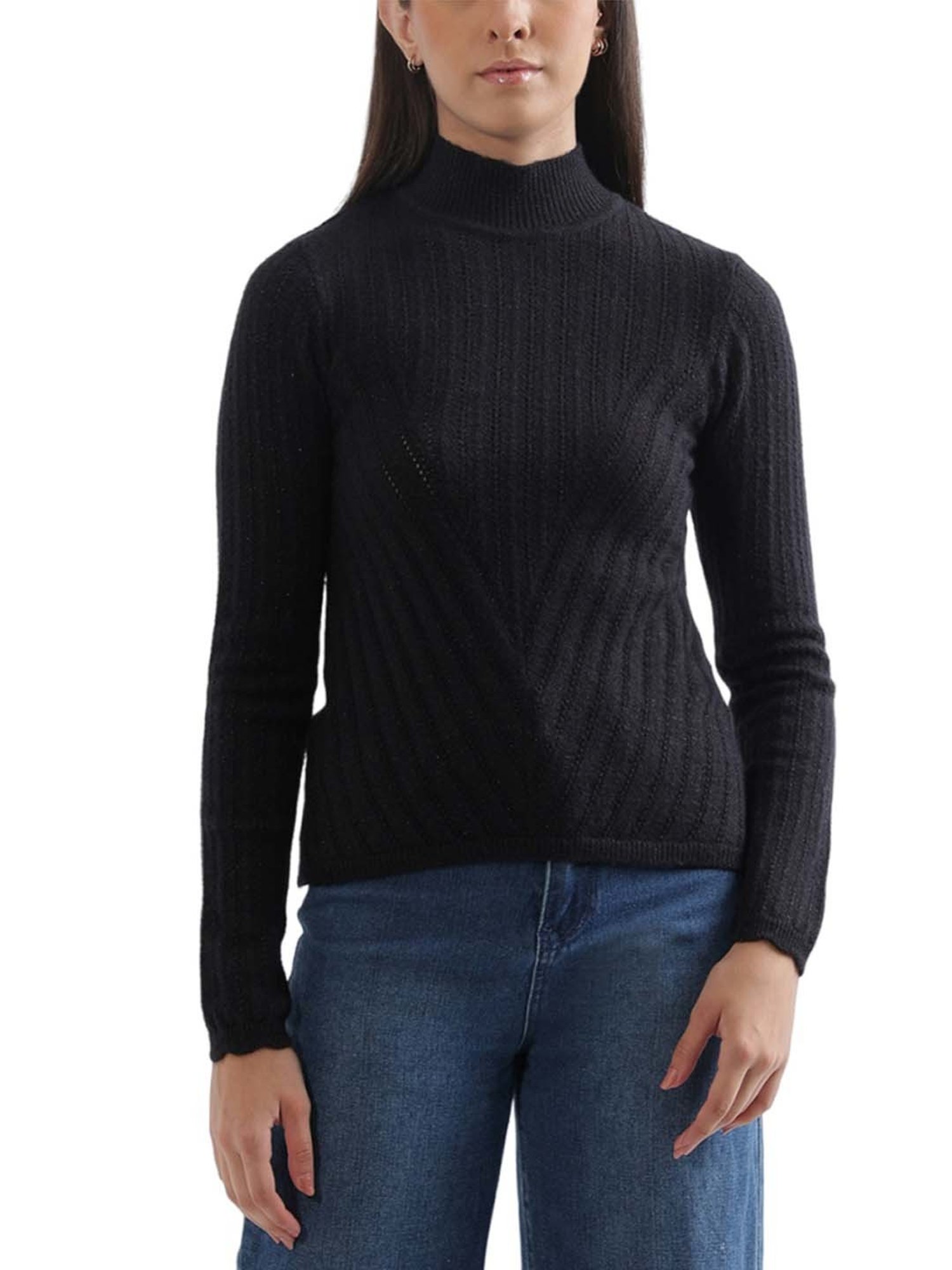 Elle Black Self Pattern Sweater
