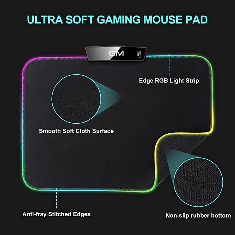 RGB LED Gaming Mouse Pad LED Mouse Pad Mad with 15 Lighting Modes NonSlip Rubber Base USB Computer Mousepad for GamerOffice and Home138 x 98 x 02 Inch