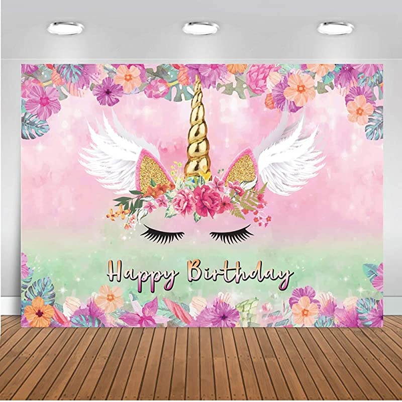 Unicorn Backdrop Pink Floral Unicorn Photography Background Pink Theme Unicorn Birthday Party Decoration Photo Booth  054 7x5ft