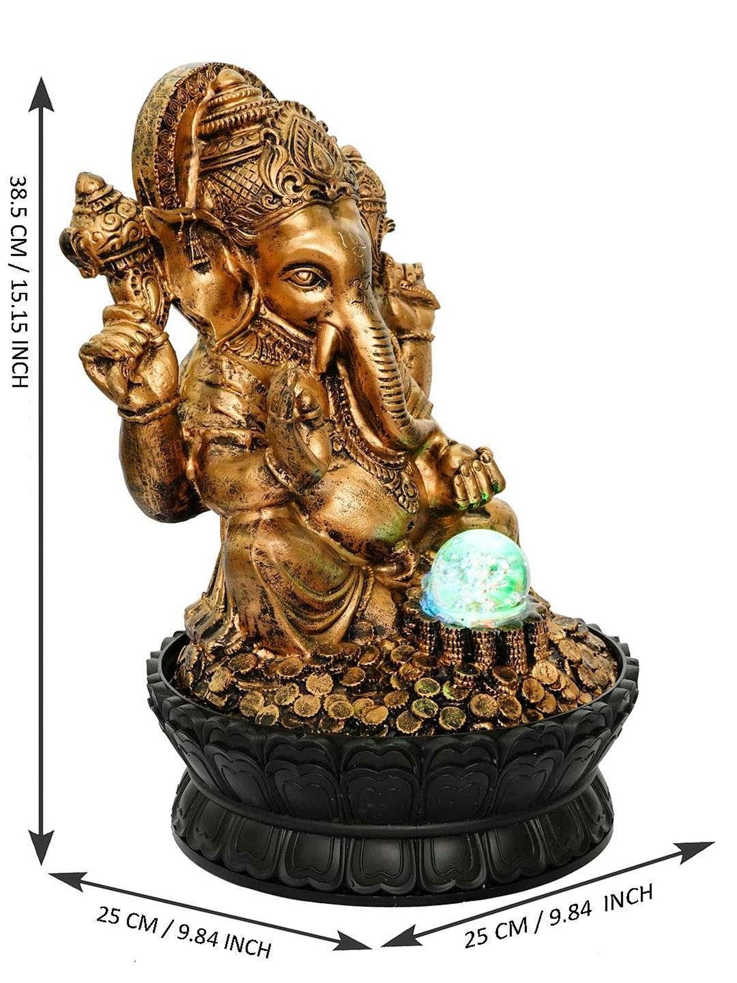 CHRONIKLE Gold Polyresin Ganesha Idol Waterfall Fountain