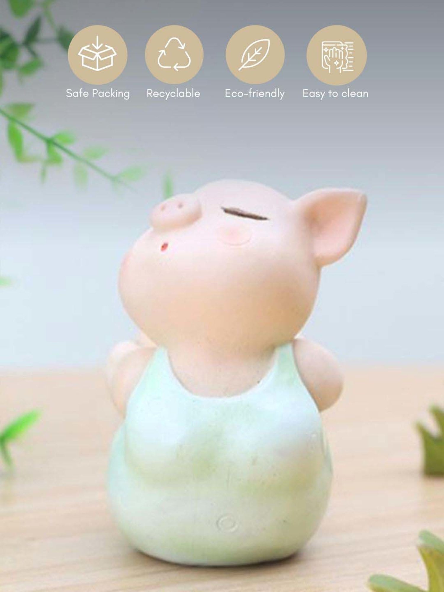 Nestasia eye catching green & Pink resin yoga piggy mini Showpieces for home decoration & gifting- C