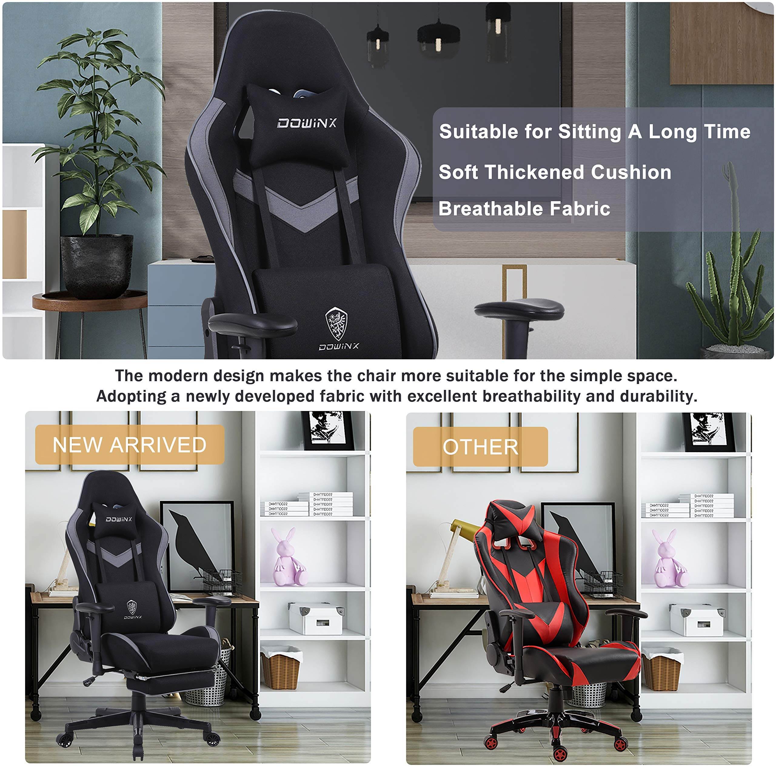 Dowinx Gaming Chair Breathable Fabric Office Chair with Massage Lumbar Support, High Back Ergonomic Comouter Chair Adjustable Swivel Task Chair with Footrest (Blue)