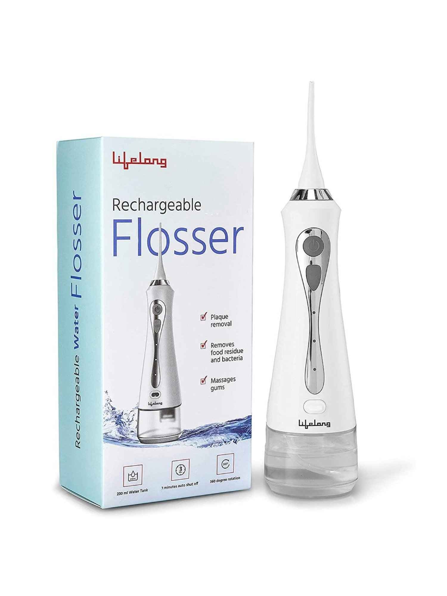 Lifelong LLDC36 Rechargeable Water Teeth Flosser (White)