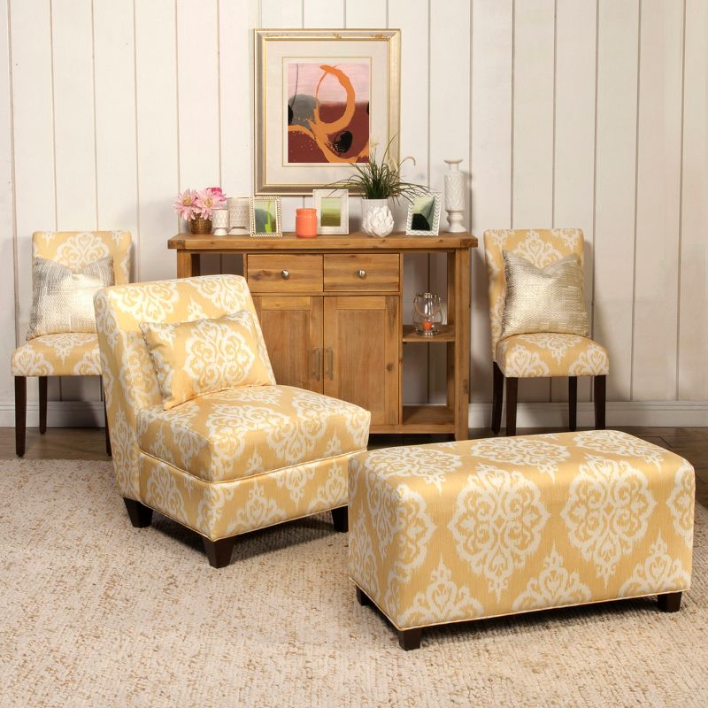 Set of 2 Parson Dining Chair Wood/Damask Yellow - HomePop