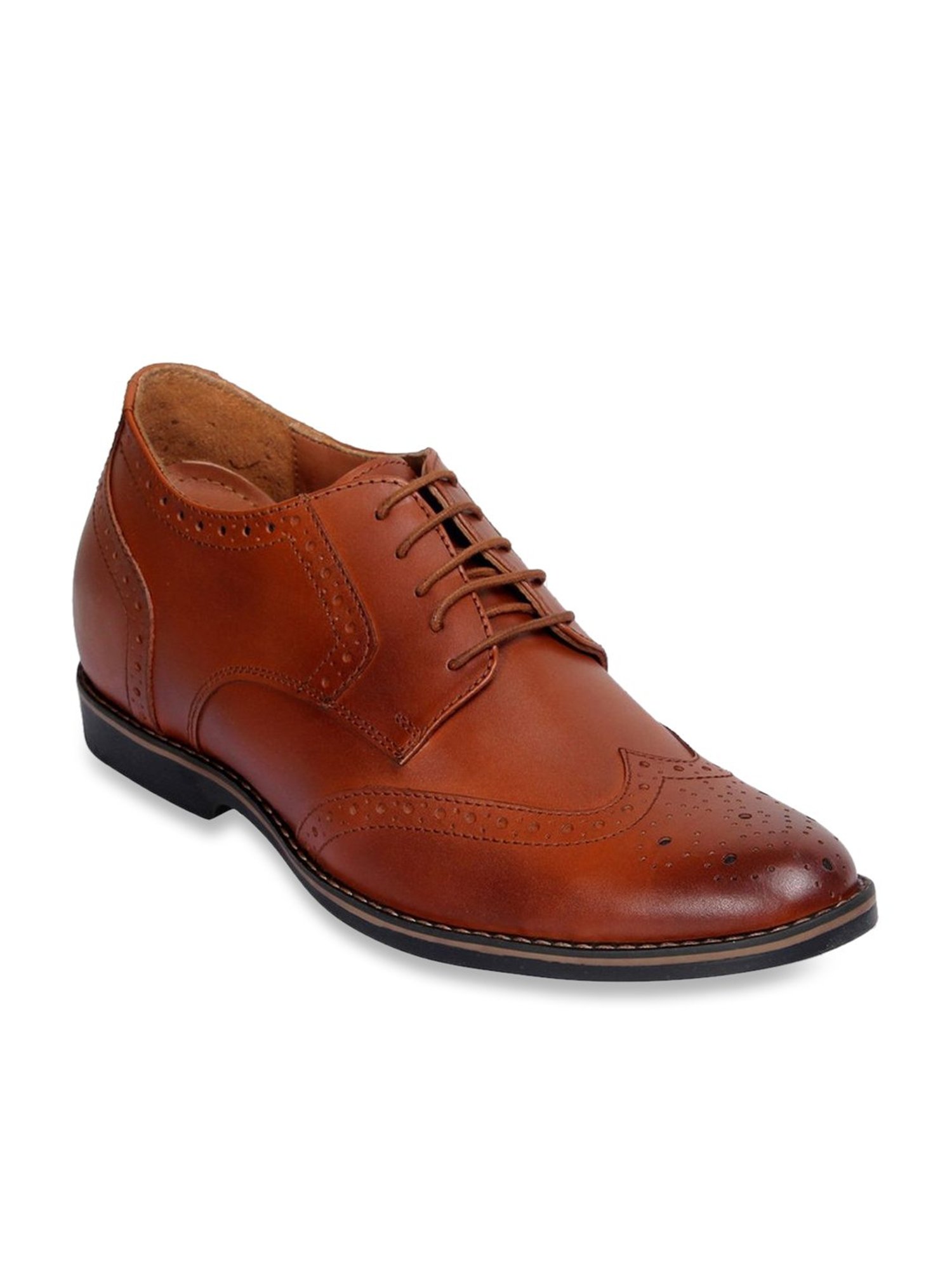 Celby Men's Height Increasing Tan Brogue Shoes