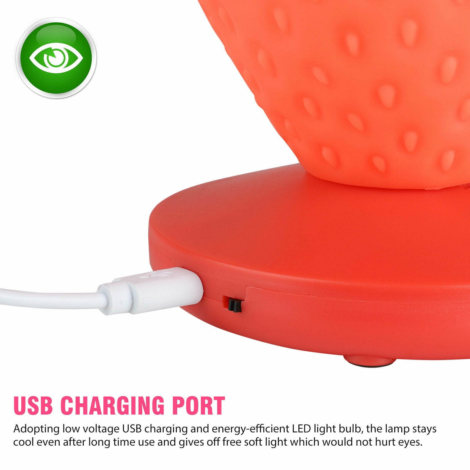 Cute Strawberry Lamp LED Atmosphere Bedside Reading Night Light USB Rechargeable