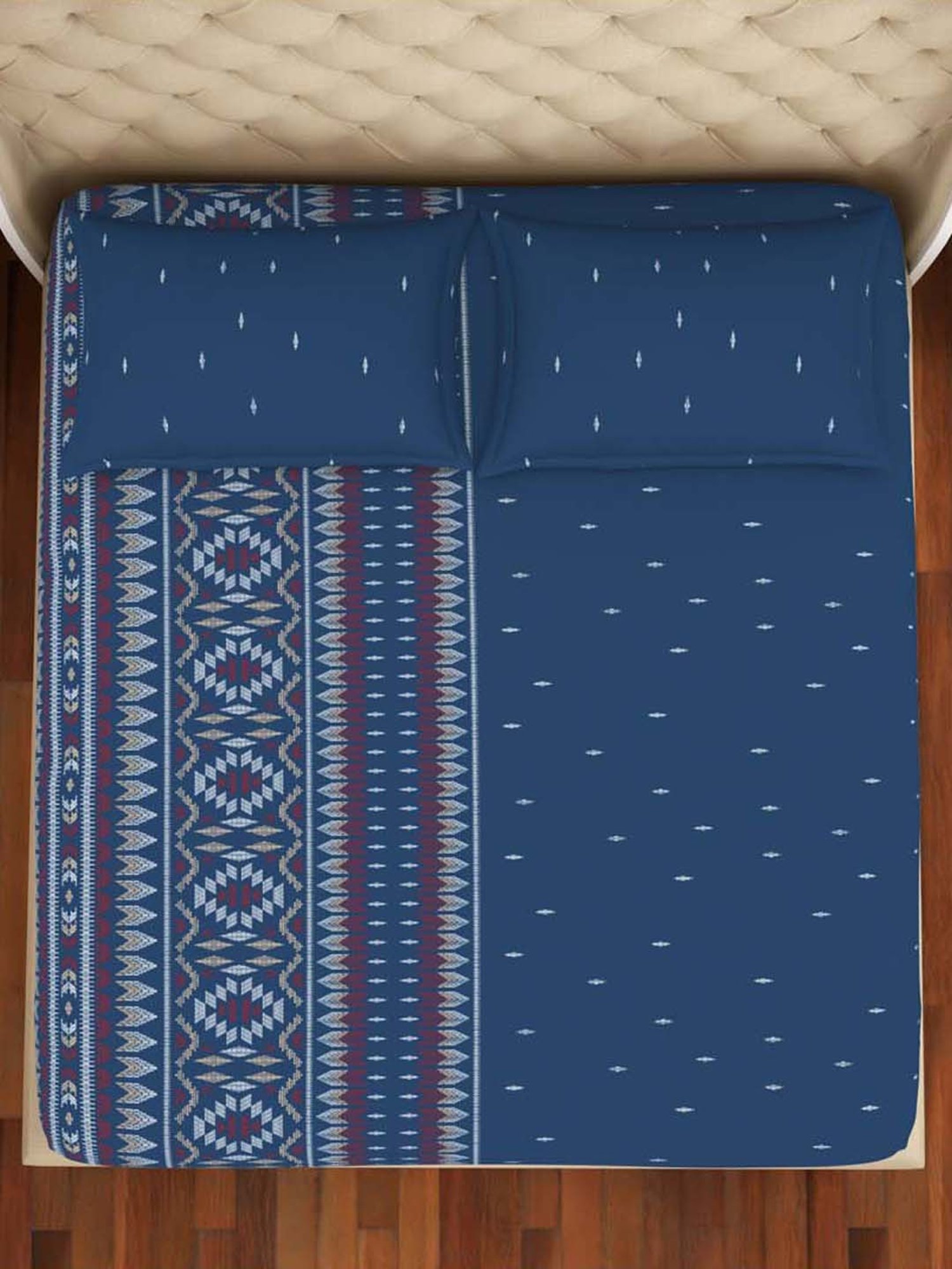 Welspun Blue Sapphire Cotton  Double Size Bedsheet With Pillow Covers