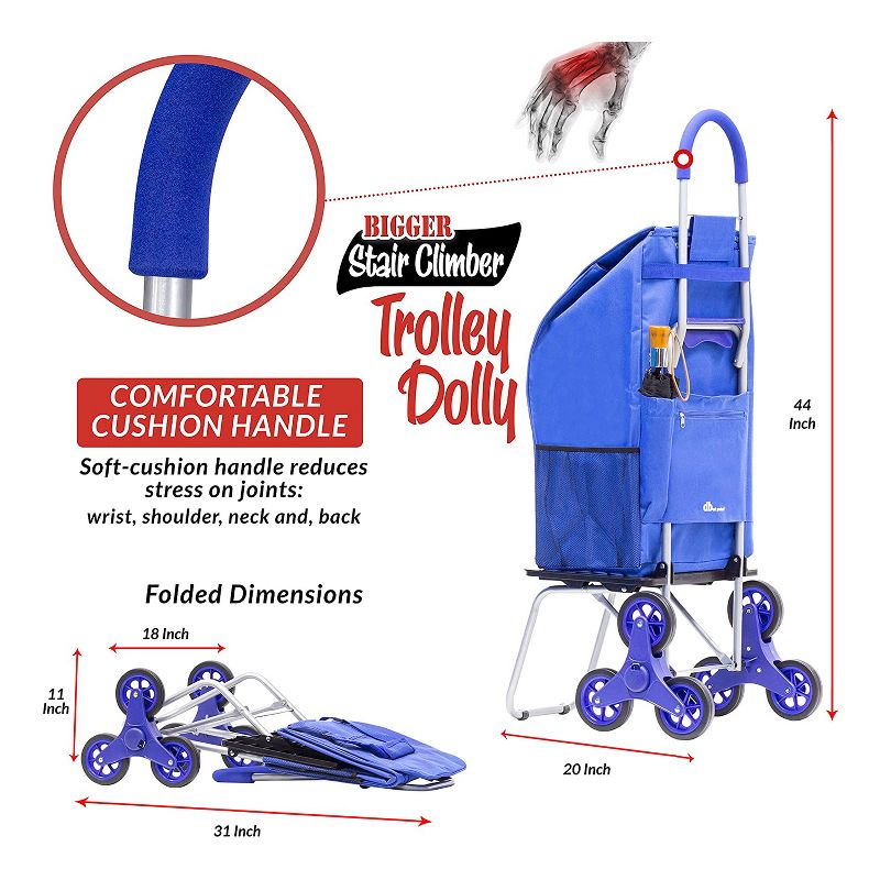 dbest products Stair Climber Bigger Foldable Collapsible Grocery Shopping Cart Utility Wagon Trolley Dolly with 6 Wheels, Blue