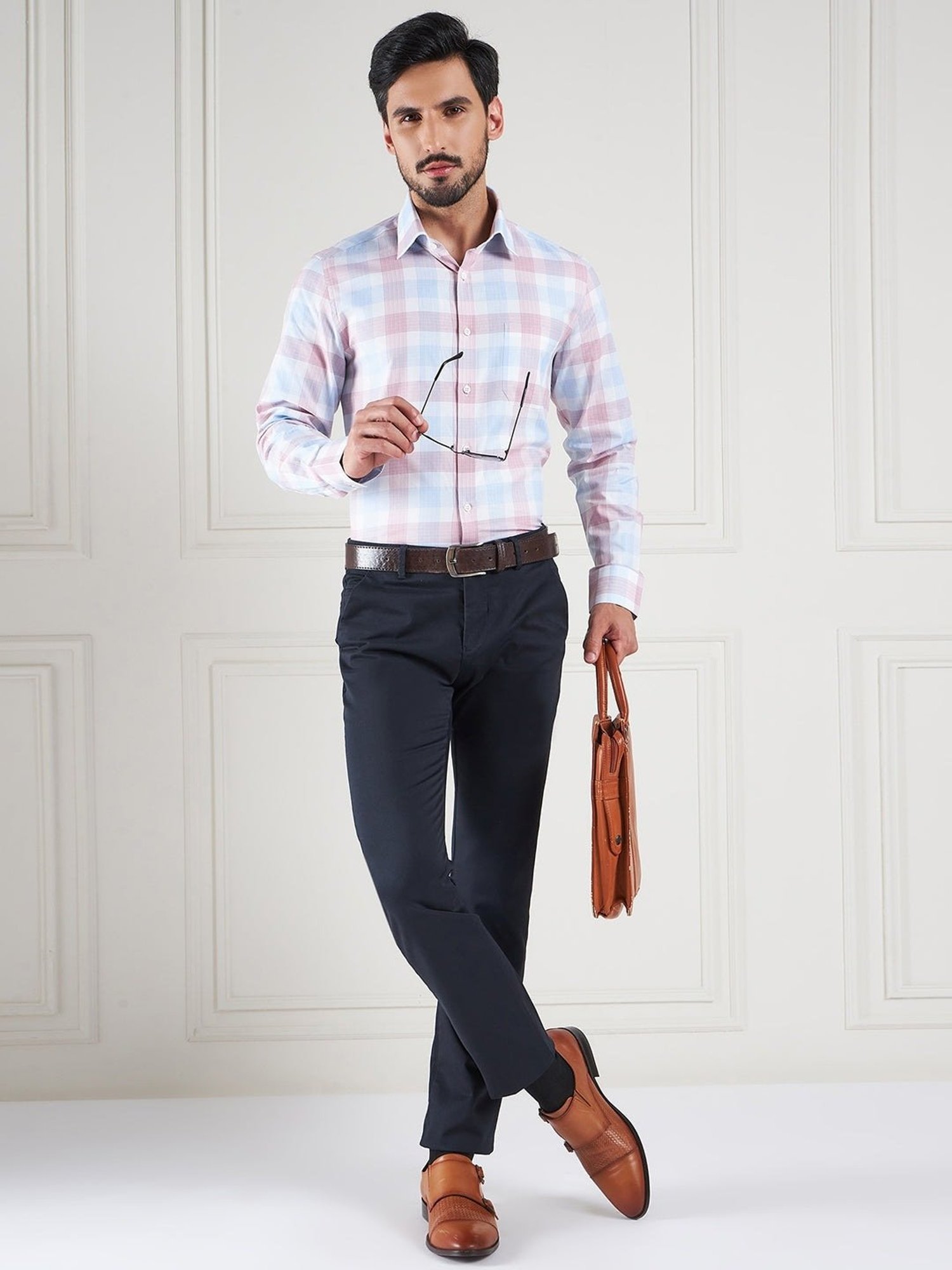 Louis Stitch Pink Cotton Regular Fit Checks Shirt