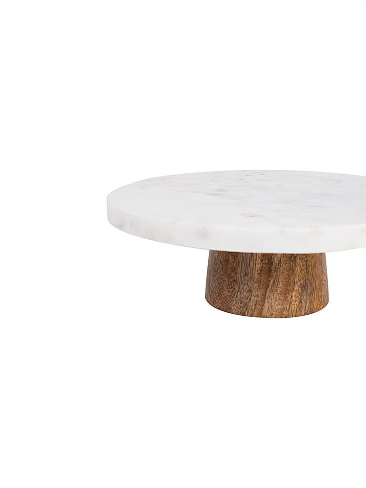 Ellementry White & Brown Marble Cake Stand with Wood Base - Set of 1