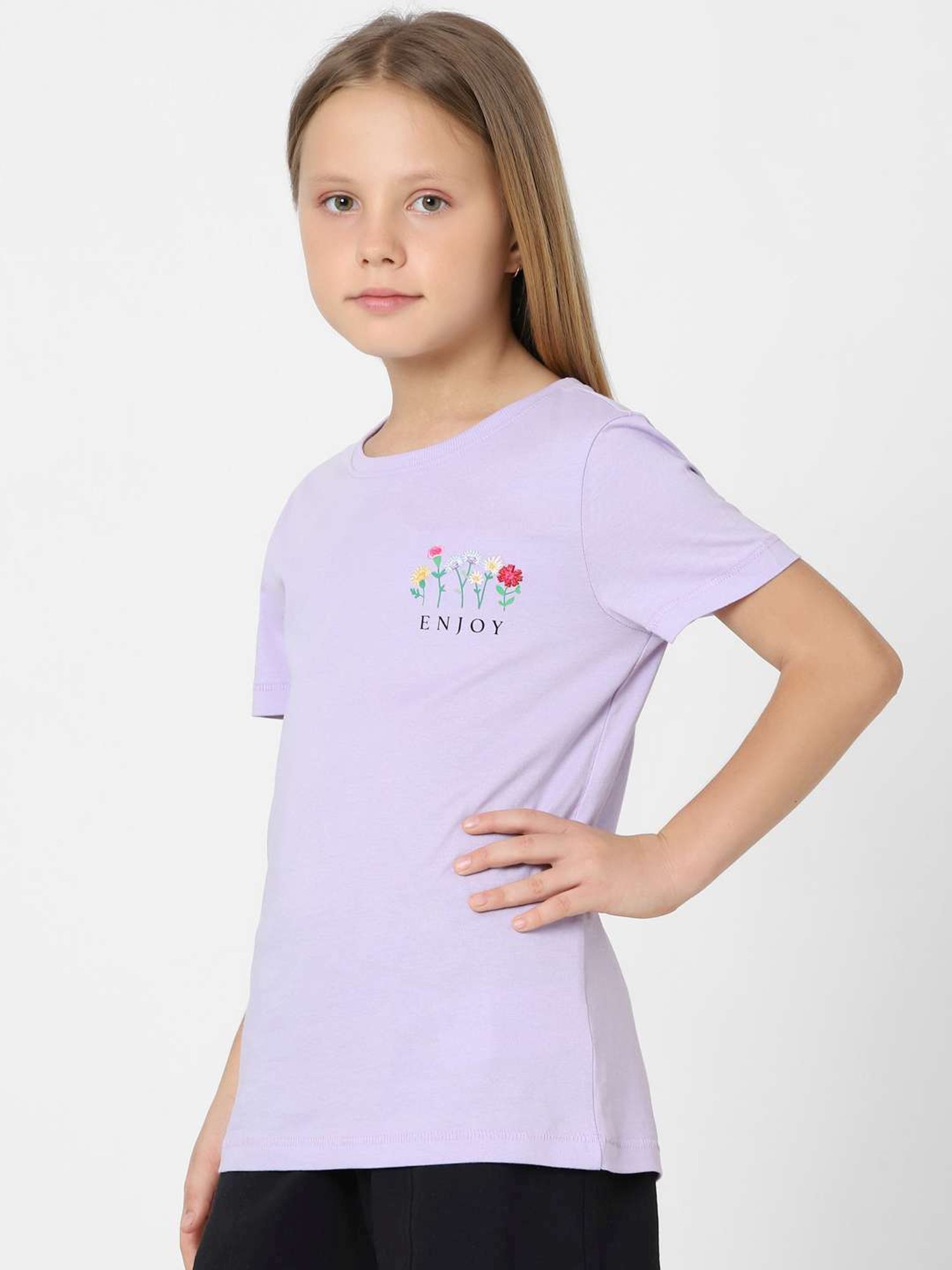 KIDS ONLY Purple Cotton Embroidered T-Shirt