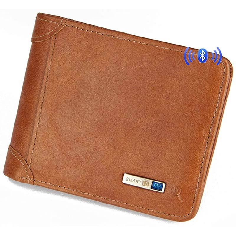 Anti-Lost Wallet with Alarm, Bluetooth, Position Record (via Phone GPS), Cowhide Leather Vintage Retro Style Purse (Brown, Horizontal)