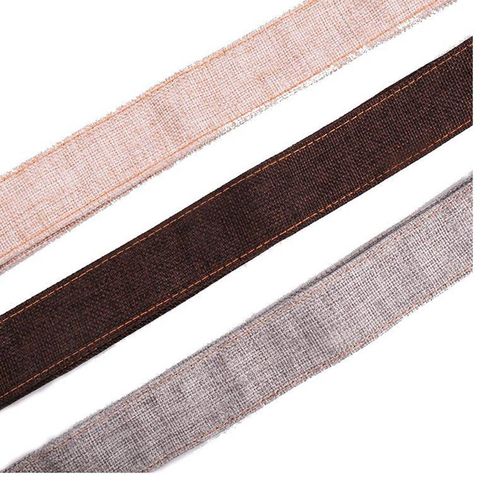 1PC Country Style Cotton Linen Shoulder Strap Genuine Leather Strap for Ukulele Guitar (Coffee)