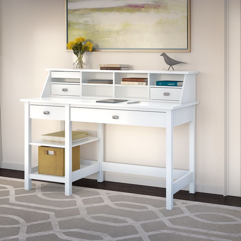 Broadview Computer Desk With Open Storage And Desktop Organizer Pure White - Bush Furniture