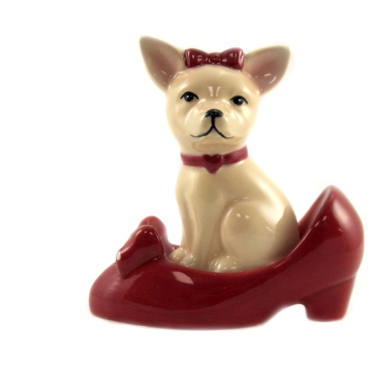 Tabletop 3.5" Chihuahua In Red Shoe Magnetic Pacific Trading  -  Salt And Pepper Shaker Sets