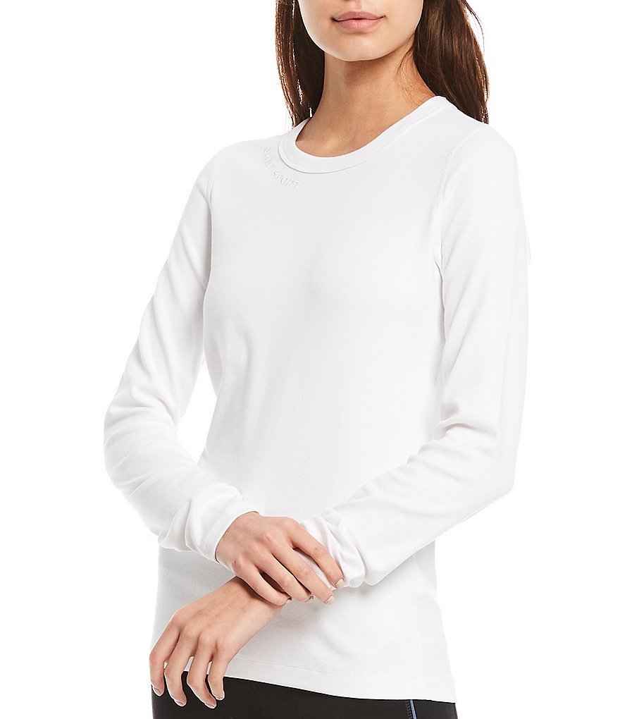 DKNY Sport Knit Jersey Cotton Blend Long Sleeve Logo Embroidered Tee