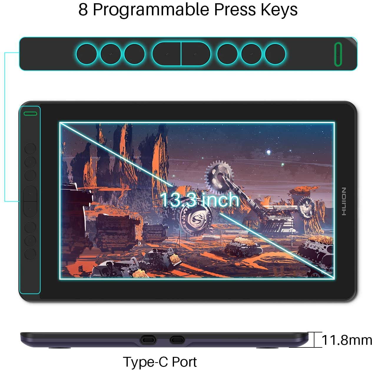 2020 HUION KAMVAS 13 Graphics Drawing Tablet with Full-Laminated Screen Android Support Battery-Free Sylus Tilt 8 Press Keys,13.3inch Pen Display, Purple