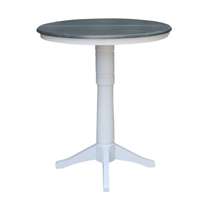 36" Bar Height Morse Round Top Pedestal Drop Leaf Dining Table White/Heather Gray - International Concepts