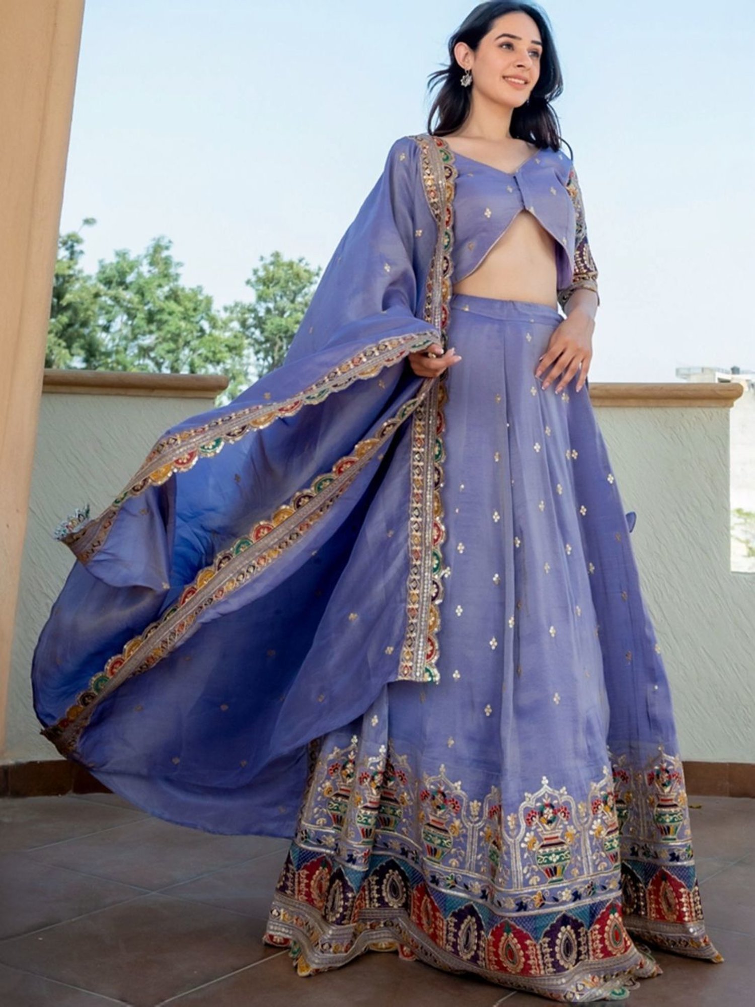 HOUSE OF JAMOTI Purple Embroidered Lehenga Choli Set With Dupatta