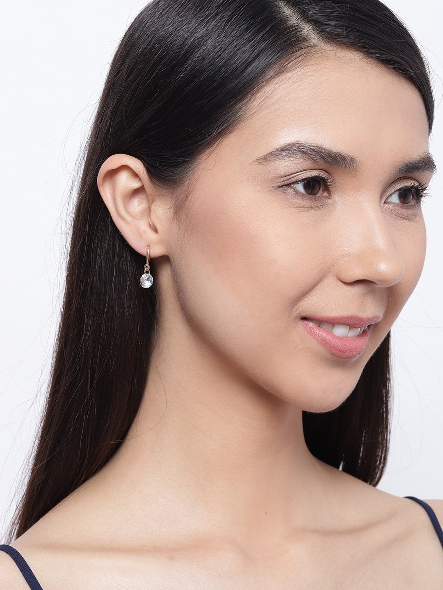 OOMPH Golden Tone Solitaire Cubic Zirconia Minimal Office-Wear Fashion Drop Earrings for Women