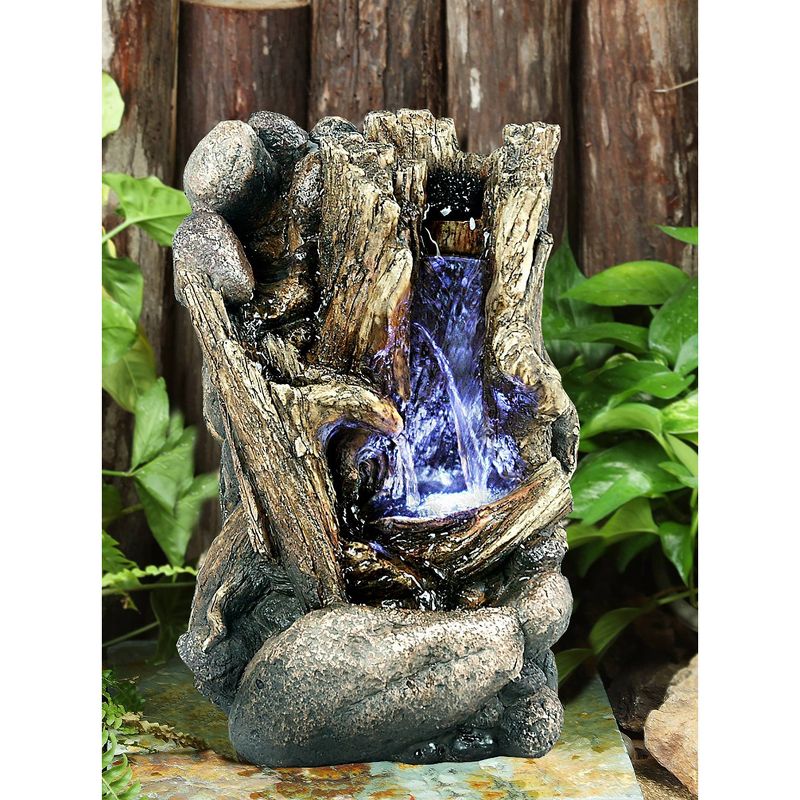11" Tree Trunk Natural Water Fountain with LED Light Brown - Hi-Line Gift