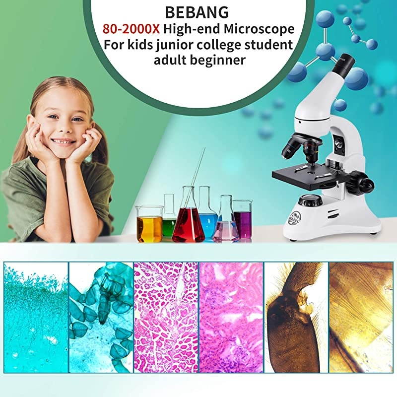 Optical Microscope Metal Body 2 WF Oculars Duallluminators System US Plug Full Accessories for Kids Students Begginers