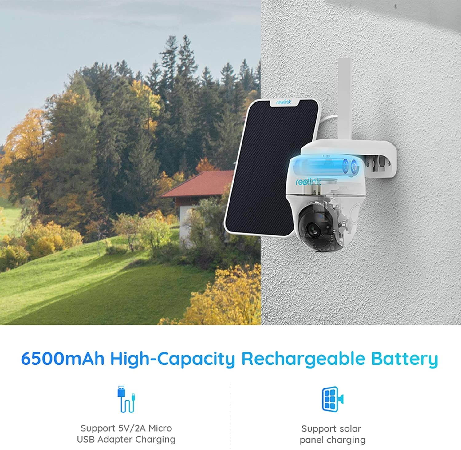 Outdoor Security Camera System Pan Tilt 3G/4G LTE Solar Battery Powered Camera, 1080P Starlight Night Vision, 2-Way Audio, PIR Motion Detection, No WiFi, No Wires, Reolink Go PT with Solar Panel