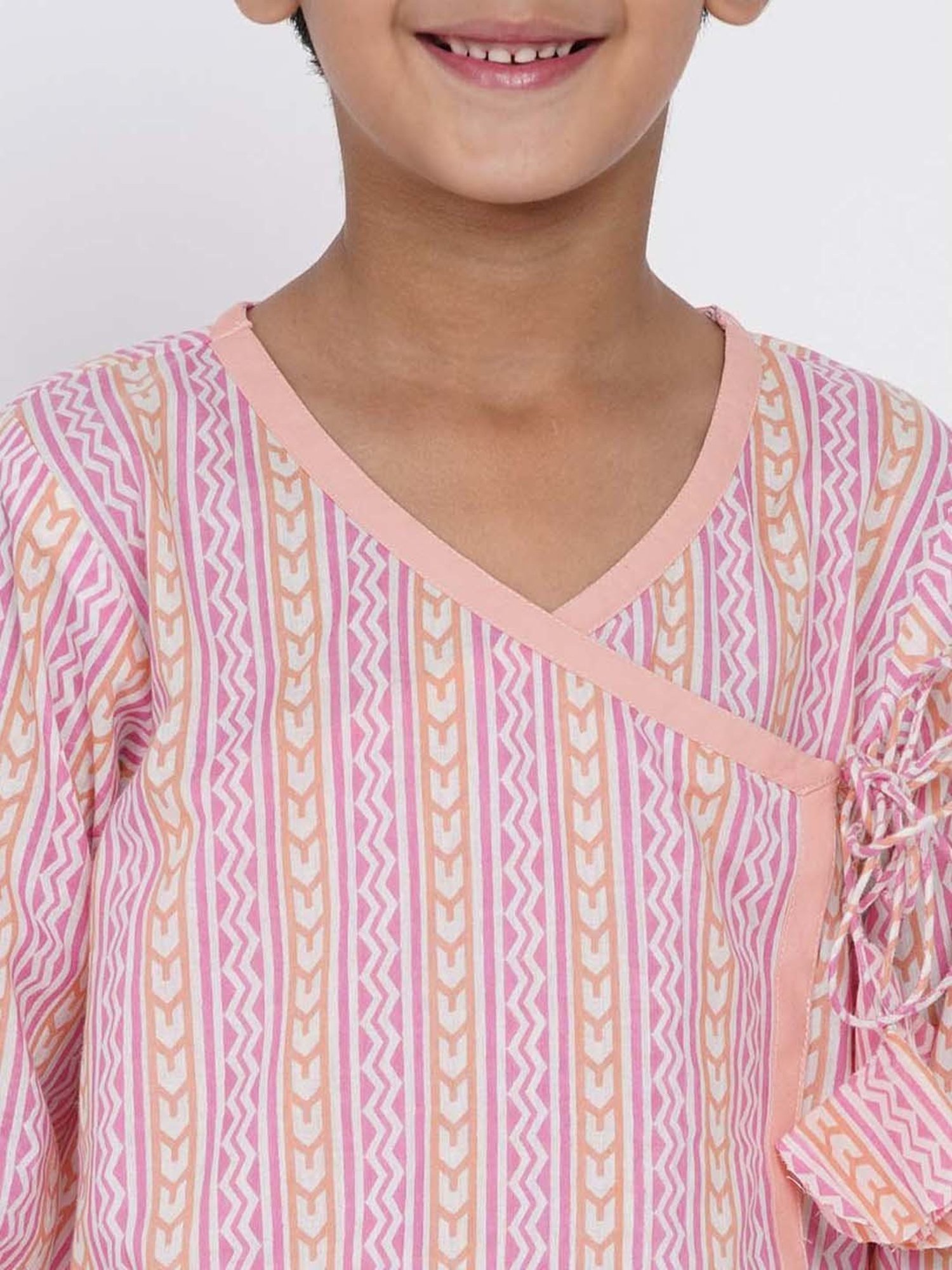 Little Bansi Kids Pink & Orange Cotton Printed Kurta Set