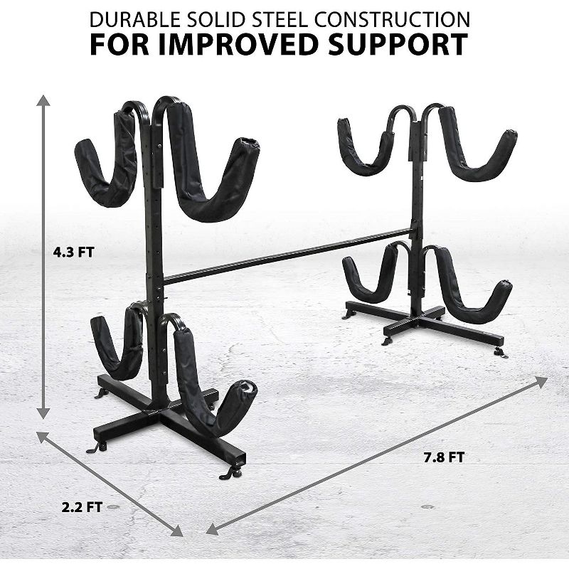 RaxGo Freestanding Kayak Rack for 4, Heavy Duty Floor Storage Holder for Four-Kayak, SUP, Canoe & Paddleboard for Indoor, Outdoor, Garage, Shed, or Dock, Adjustable Height
