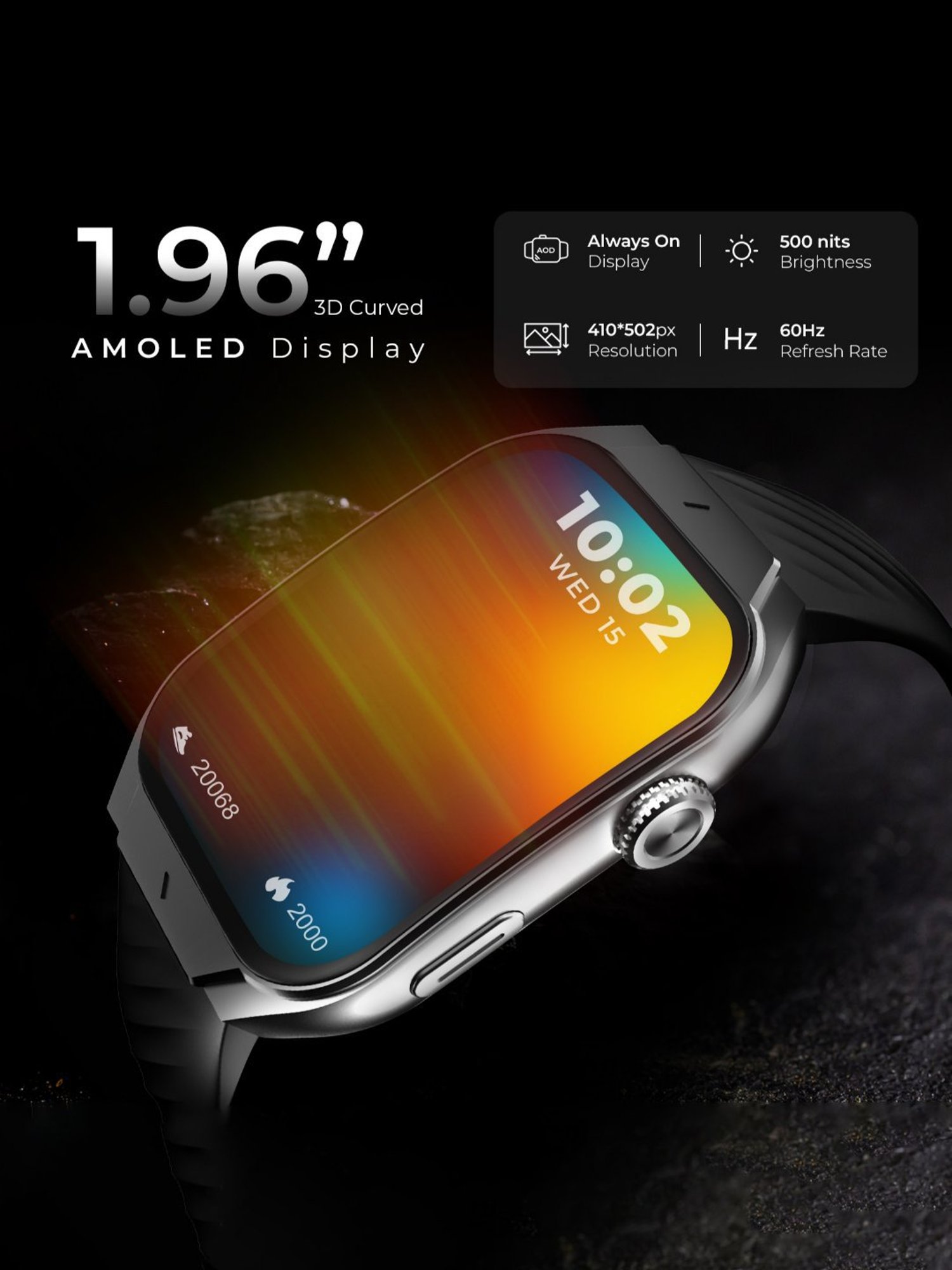 beatXP Unbound Curv 1.96 inch 3D Curved AMOLED Bluetooth Calling Smart Watch (Ice Silver)