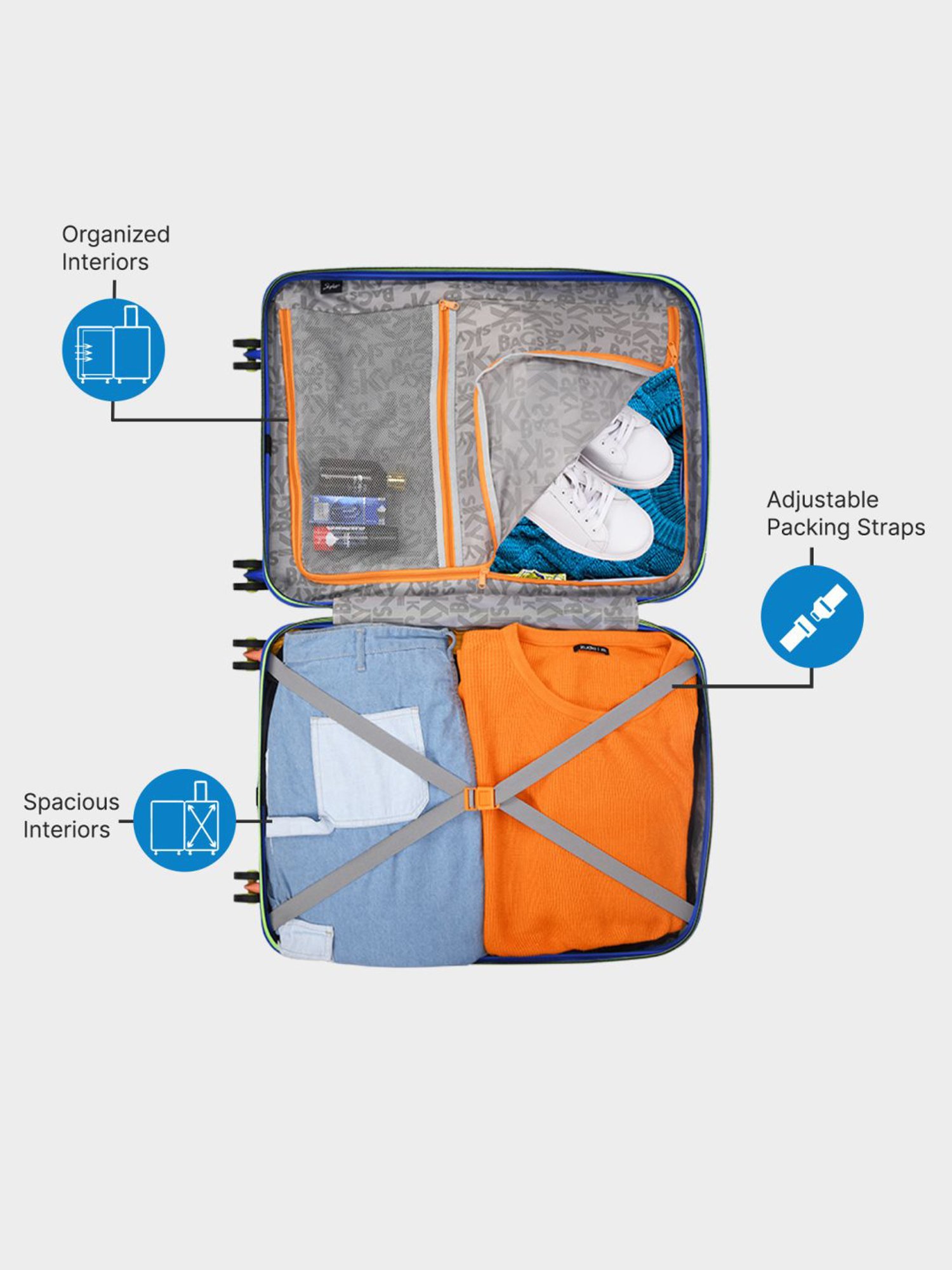 Skybags Dazzling Blue Amber Textured Hard Medium Trolley Bag - 28.5 cm