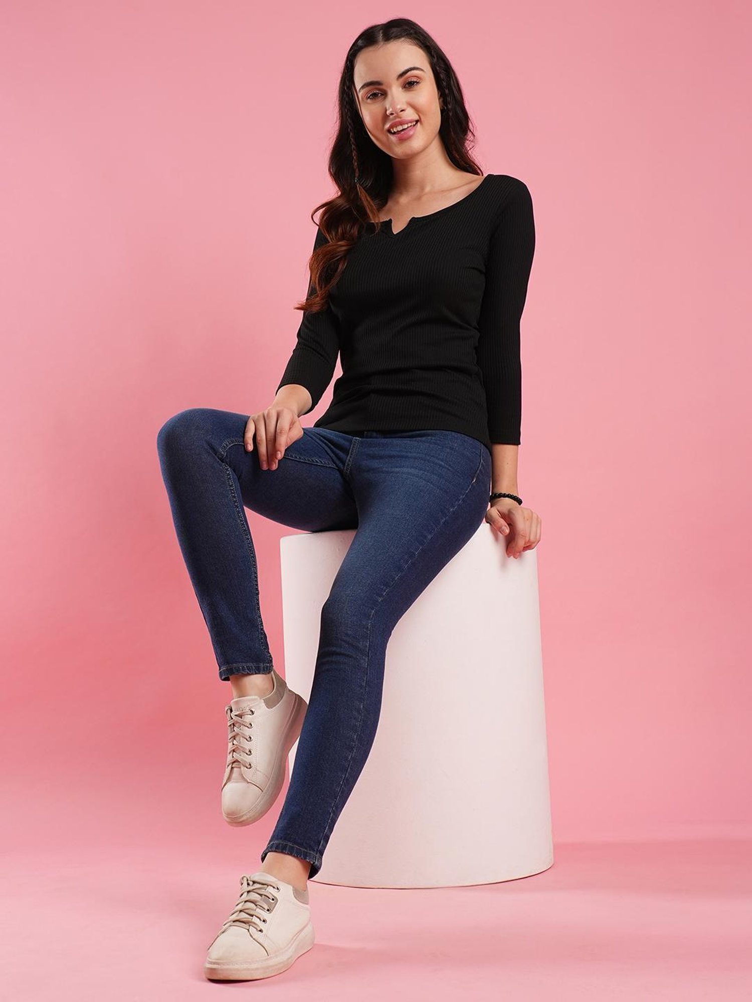 Globus Black Cotton Slim Fit Top