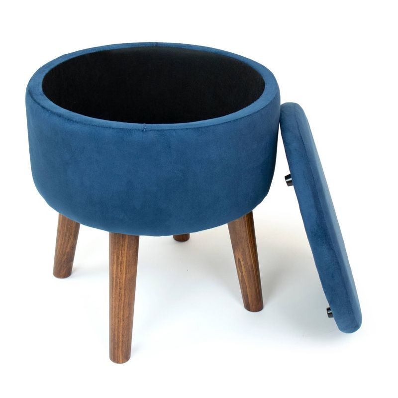 Sloan Round Velour Storage Ottoman Blue - Humble Crew