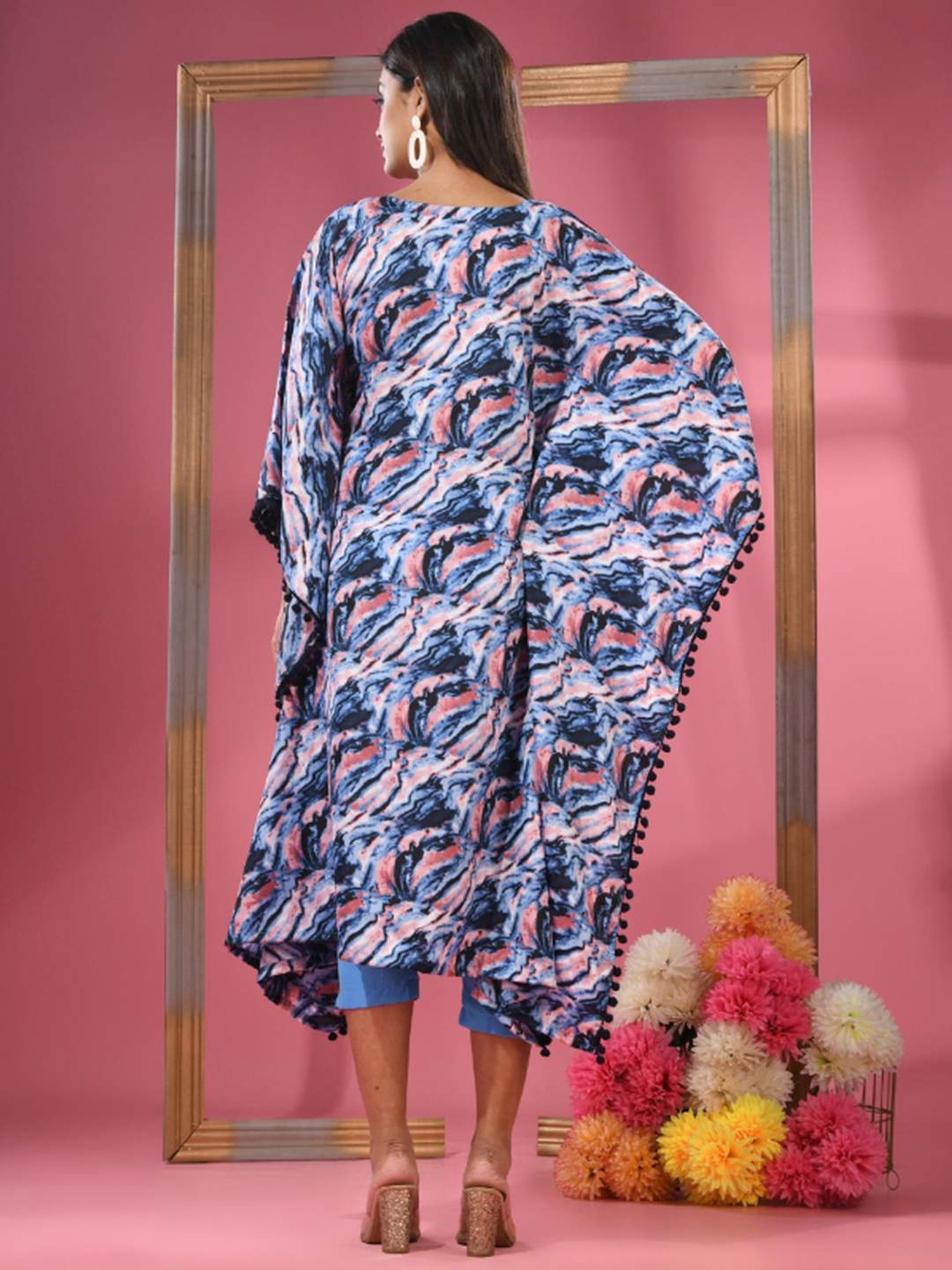 CHARUKRITI Blue Printed Kaftan Pant Set