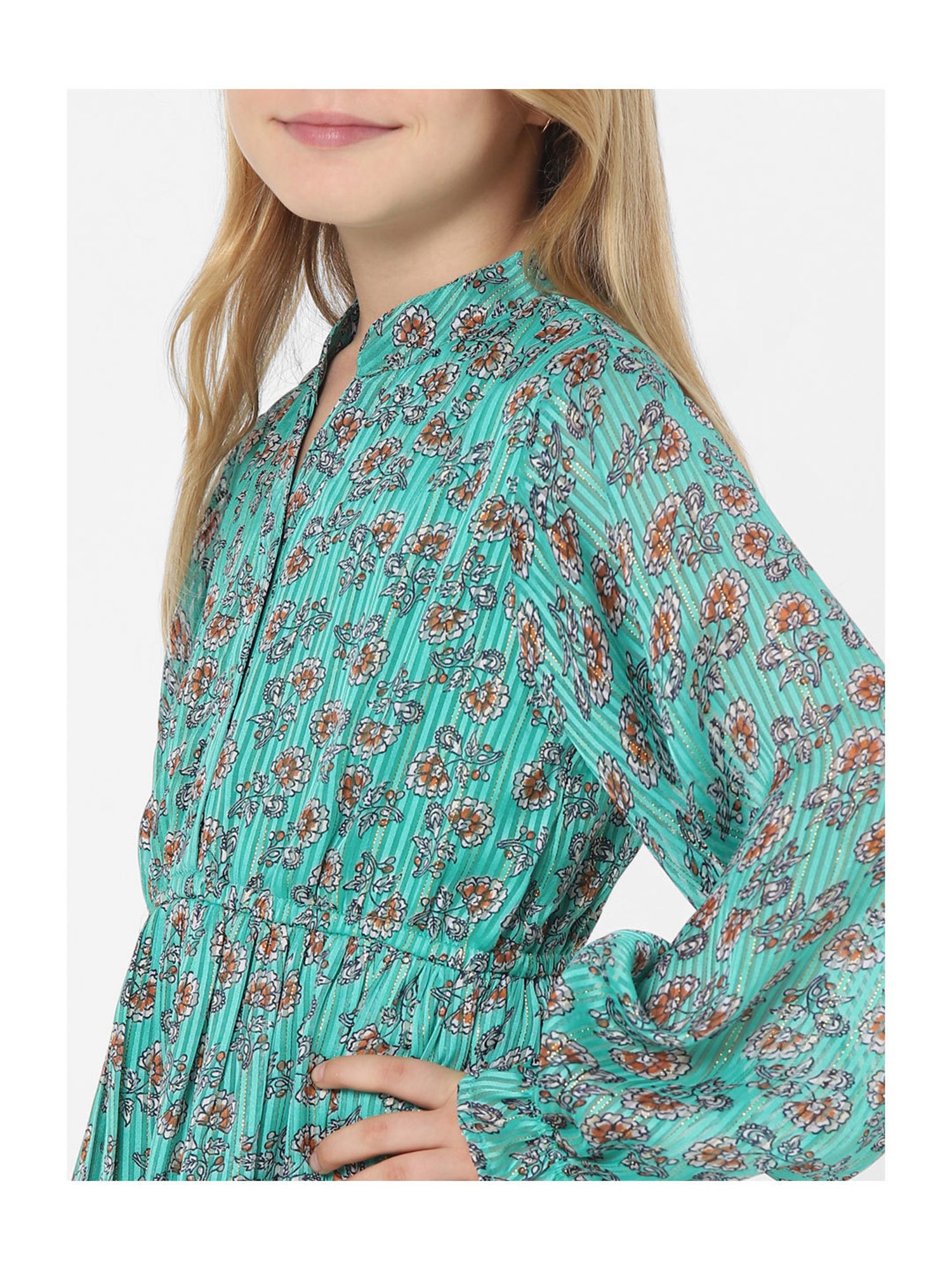 KIDS ONLY Sea Green Floral Print Full Sleeves Dress