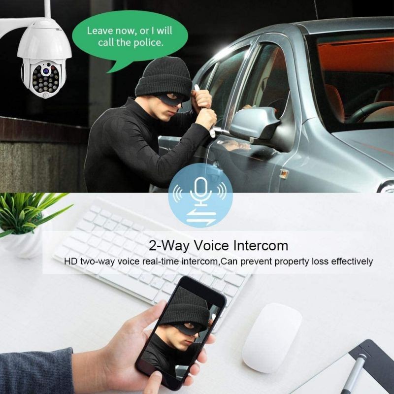 1080P Wireless WiFi PTZ Camera, CCTV Intelligent Surveillance Security Camera for Home and Outdoor, with 21 LED Night Vision, Smart Alarm, IP 66 Waterproof and Voice Intercom(US)