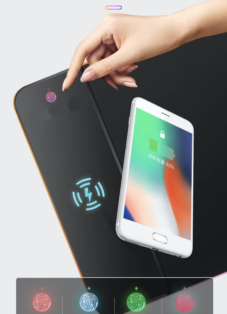 ALAMENGDA RGB LED Smart Phone Charger Gaming Mouse Pad Large Size Desk Keyboard Mat With 10W Wireless Charger 11.81x31.50inch Extra Large XL Size Anti-Slip Gaming Mouse Pad For PC Laptop Macbook