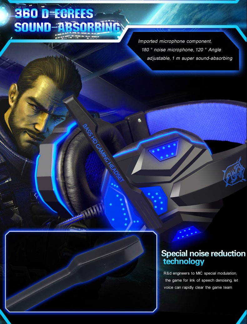 Deep Bass Game Headphone Stereo Surrounded Over-Ear Gaming Headset Headband Earphone with Light for Computer PC Gamer