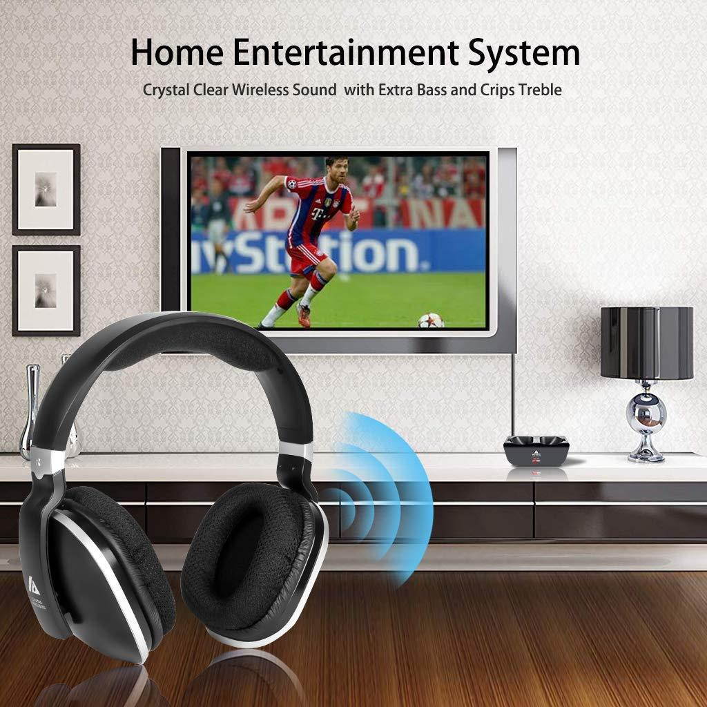 Wireless TV Headphones Over Ear, Monodeal Digital Stereo Headsets with Charging Dock, 2.4GHz RF Transmitter, NO Latency 20H Playtime, for TV PC Mobile MP3 - Black