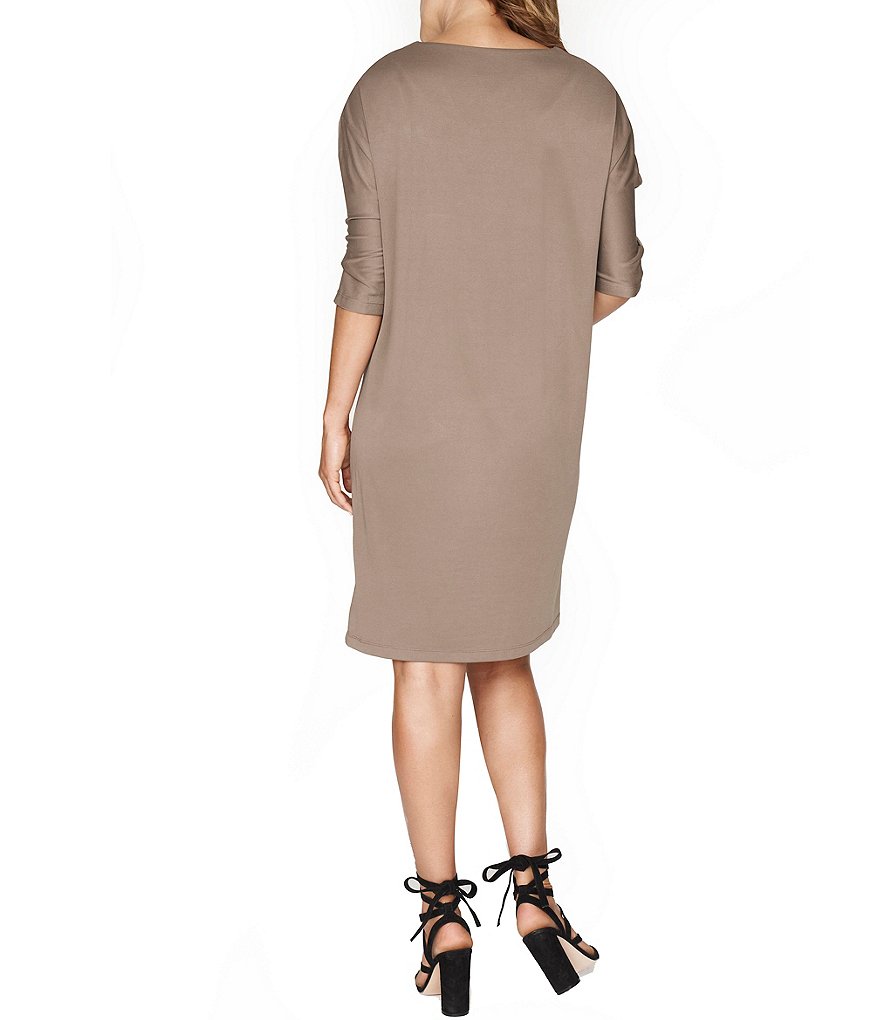 b new york Conscious Knit Jersey Side Draped Shoulder Shift Dress