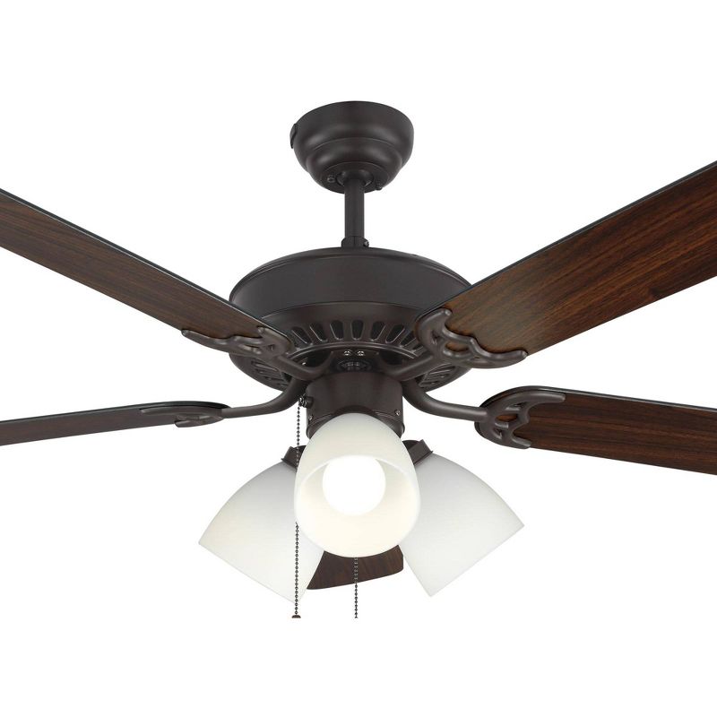 52" Monte Carlo Haven LED 3 Bronze 3-Light Pull Chain Ceiling Fan