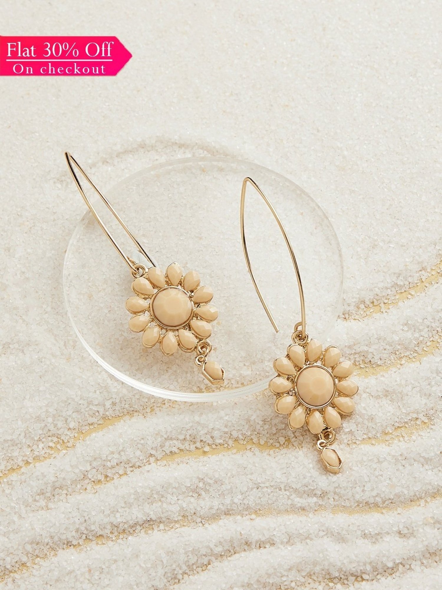 Zaveri Pearls Cream Color Stones Embellished Contemporary Drop Earring-ZPFK15152