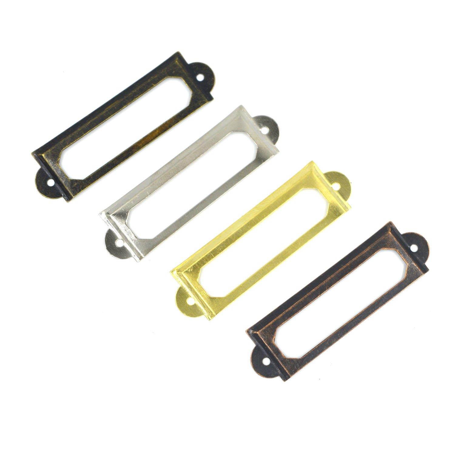 SpzcdZa 50Pack Office Library File Drawer Cabinet Card Tag Label Card Holder Drawer Pull/Label Holders/Label Frames Card/Label Holder Modern Label Holders Metal Frame(Silver Tone)