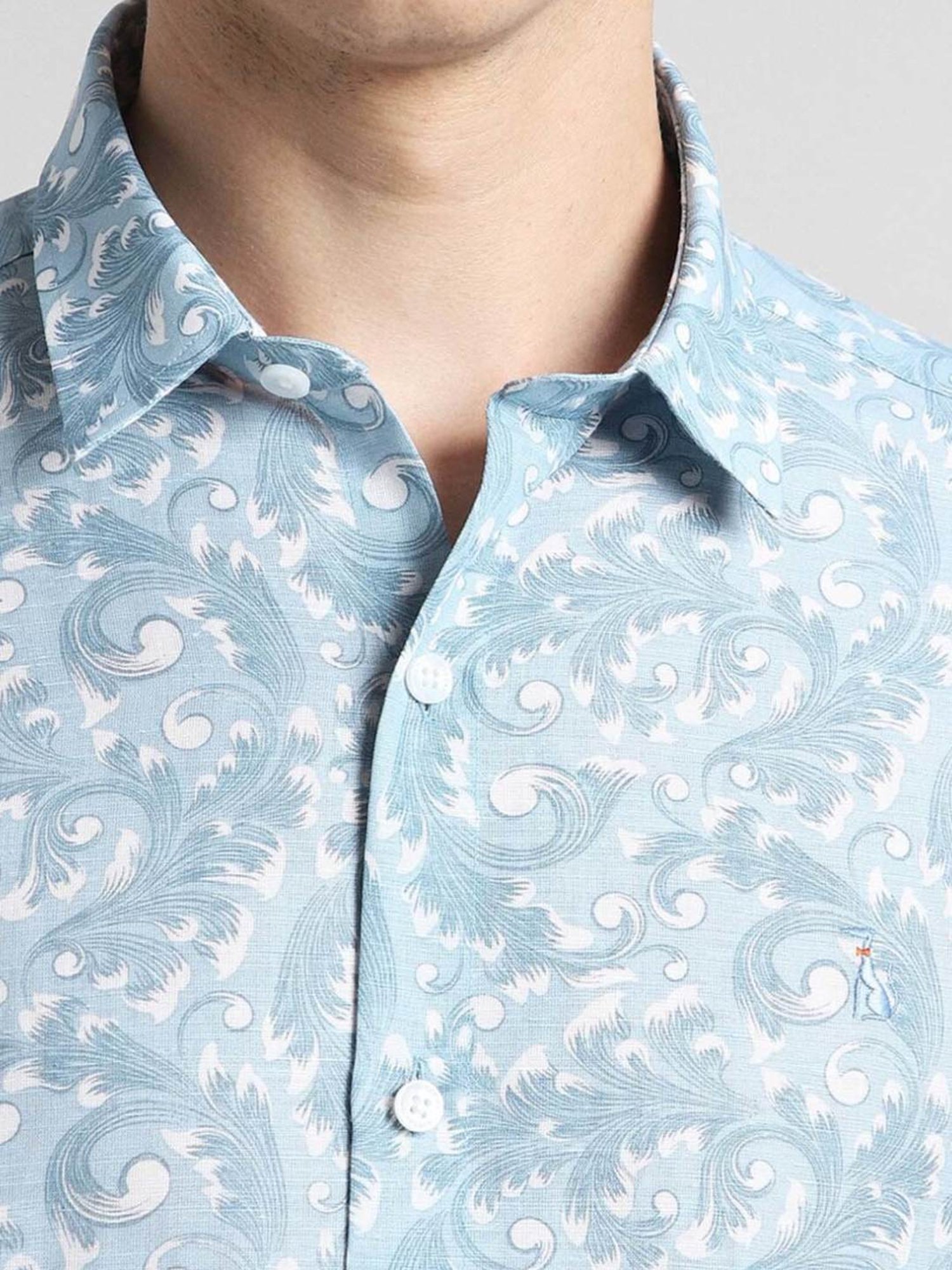 Simon Carter London Blue Printed Slim Fit Shirt