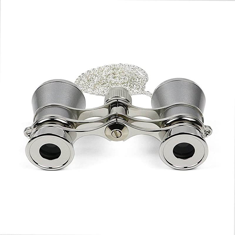 3X25 Vintage Opera Glasses Binoculars for Theater Musical Concert (Silver, with Chain)