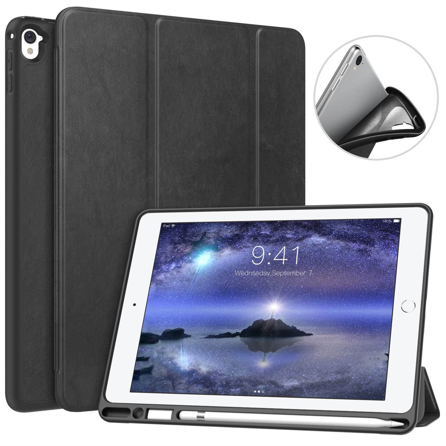 Moko Case for iPad Pro 9.7 with Apple Pencil Holder - Slim Lightweight Smart Shell Stand Cover Case with Auto Wake/Sleep for Apple iPad Pro 9.7 inch 2016 Tablet, Black